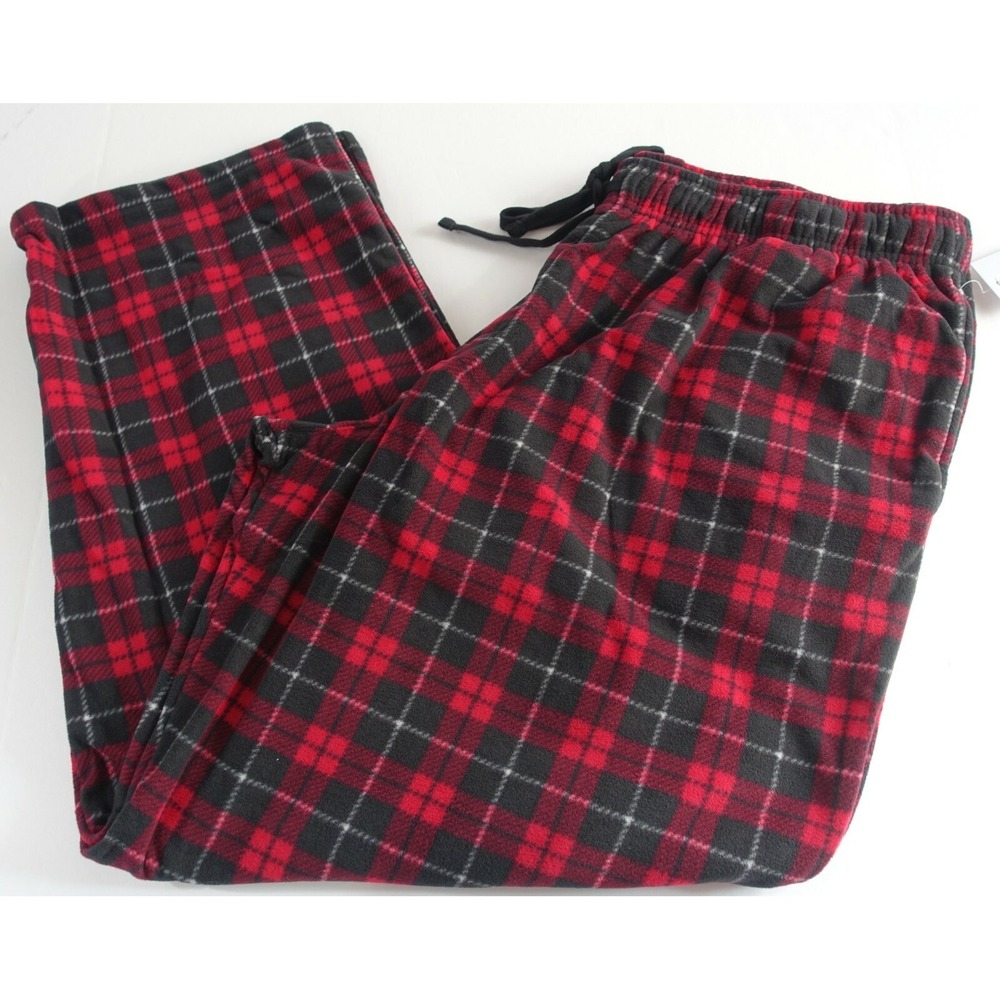 Croft Barrow Pajama Pants 2XB Microfleece Big Tall Soft Pockets Red Jester Plaid